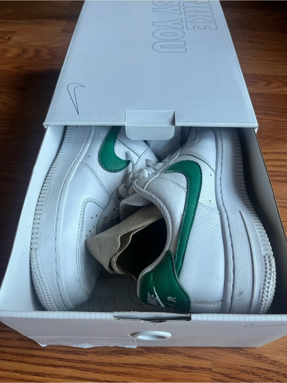 Nike Air Force 1 Low By You  in white & green - Size 6.5 - Runs Large